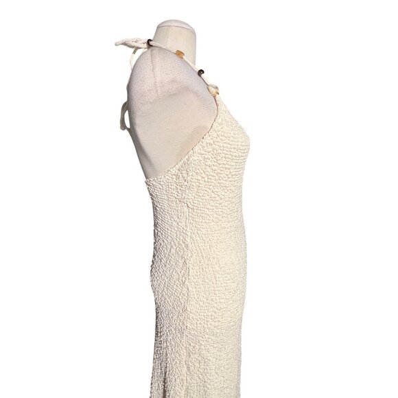 Lulus Meike Cream Textured Knit Beaded Halter Midi Dress Sz Large Womens Cream - Picture 15 of 16
